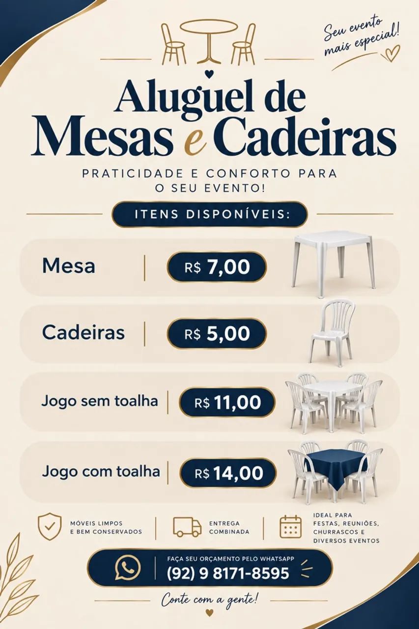 Aluguel de Mesas e cadeiras 