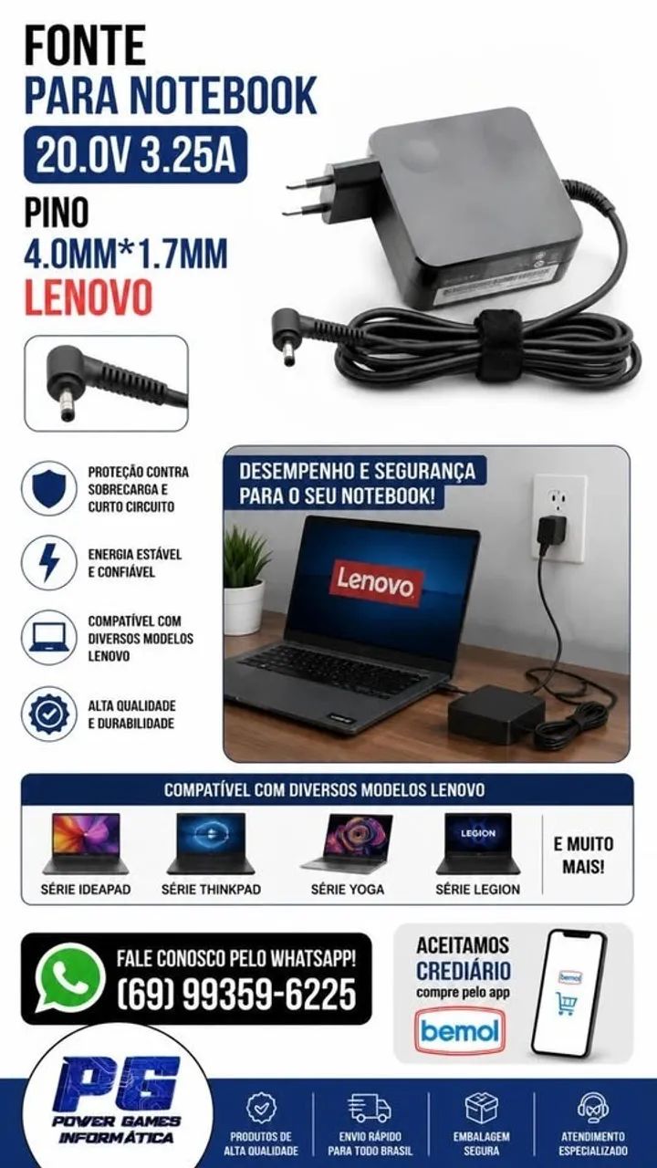 FONTE PARA NOTEBOOK LENOVO 