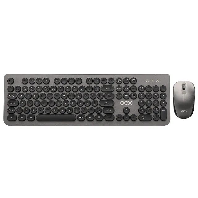 Combo Teclado e Mouse Wireless  Oex Pop+ Tm410, ABNT2, 1600DPI, Cinza 12x 9,42