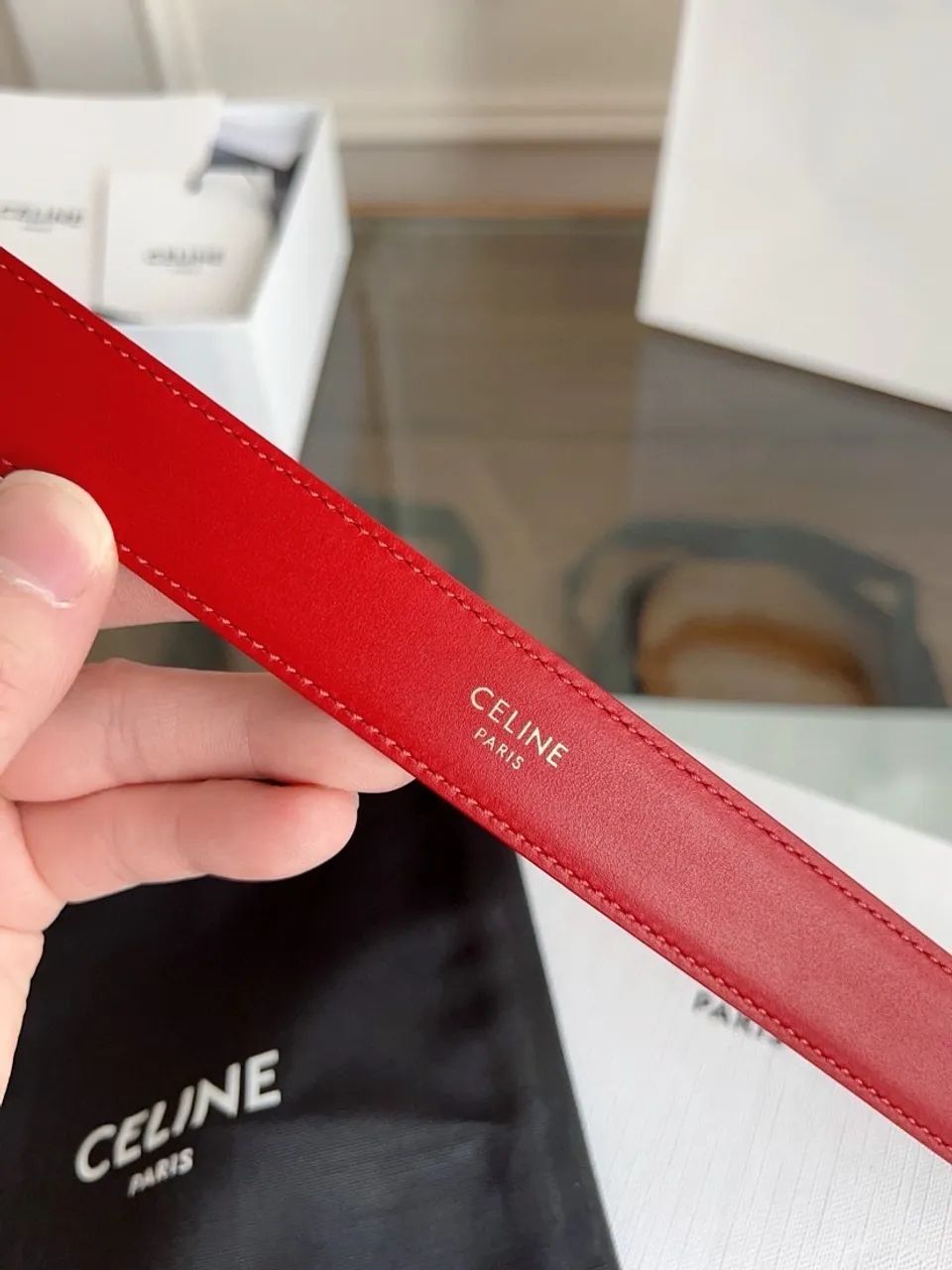 Cinto Celine Vermelho em couro 