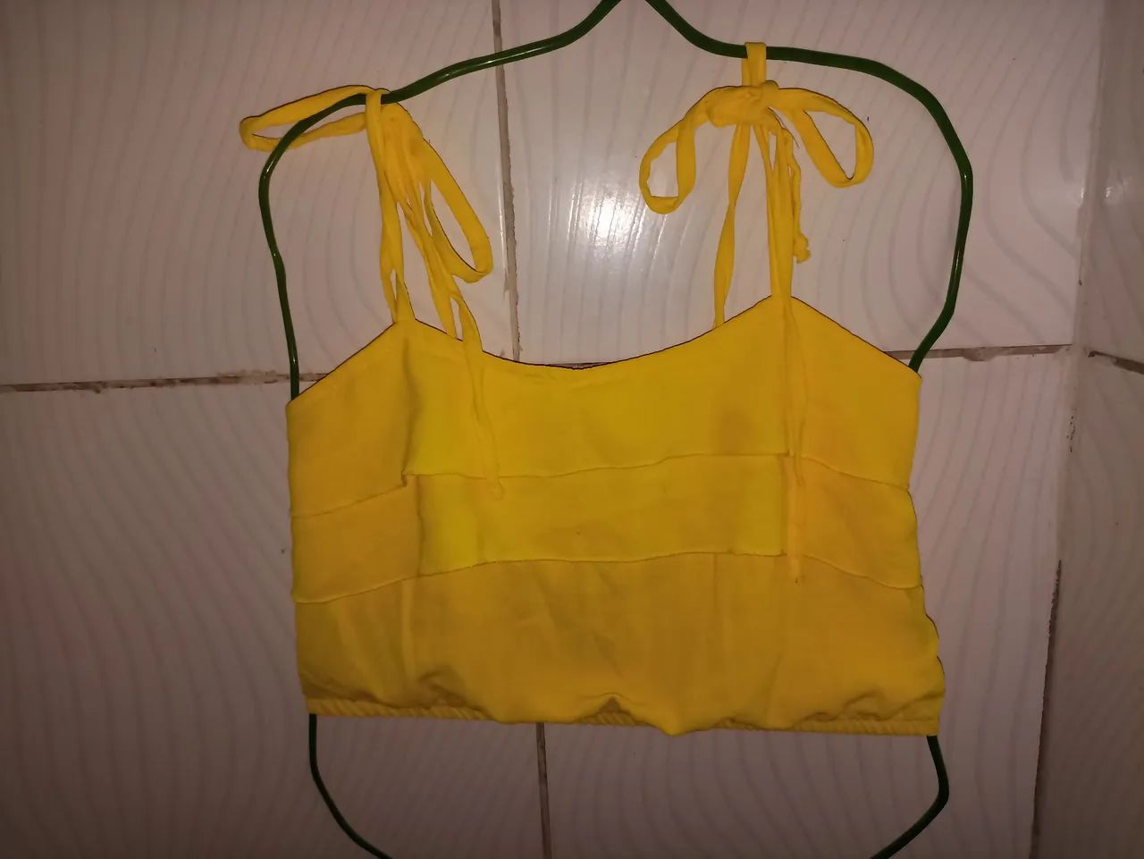  Cropped Alças Finas Amarela Feminino M - Foto 5