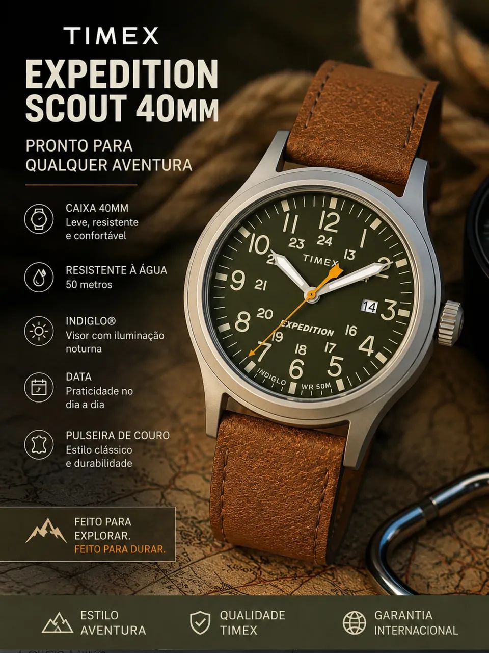 Relógio Timex 40mm expedition scout em couro 