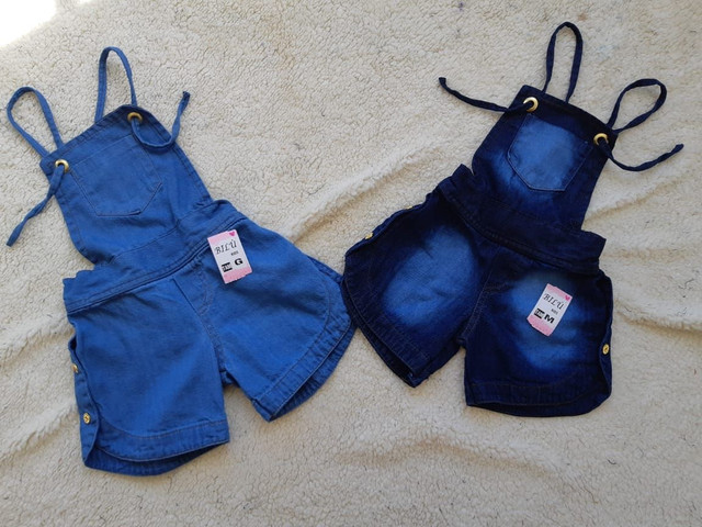 vestido jardineira jeans infantil