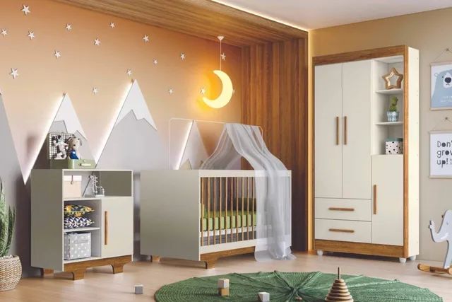 QUARTO BEBE COMPLETO C/ COLCHAO BRANCO/AMADEIRADO r433  - Foto 6