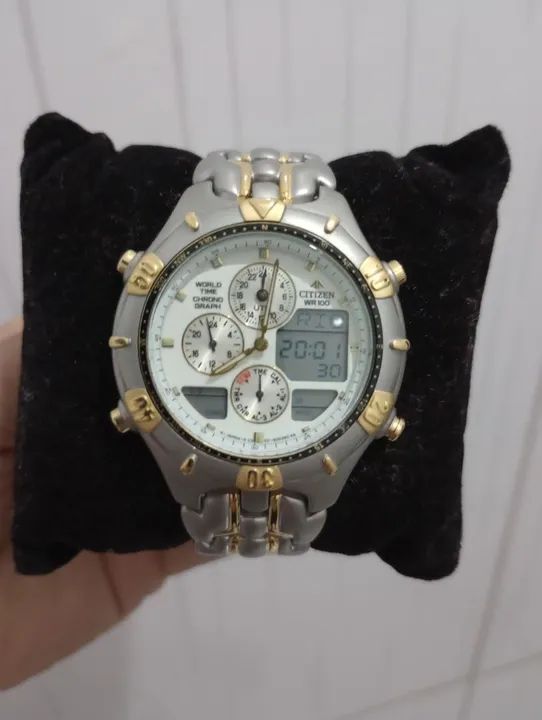 RELÓGIO CITIZEN C300 NAVIHAWK BRANCO WORLD TIMES SÉRIE OURO RARO.