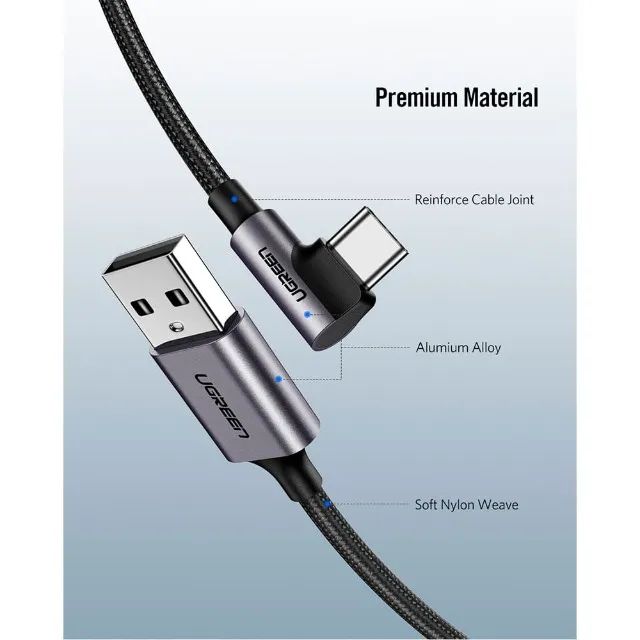 Cabo Ugreen Usb Tipo C Dados Carregamento 3a Us284 1m Cinza - Foto 2