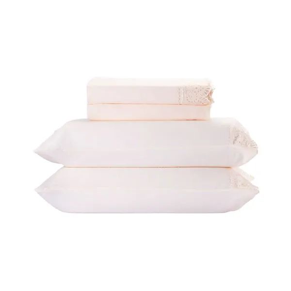 Jogo de Cama Provence Casal Bordado Inglês 4 Peças Têxtil Arte Creme - Foto 4