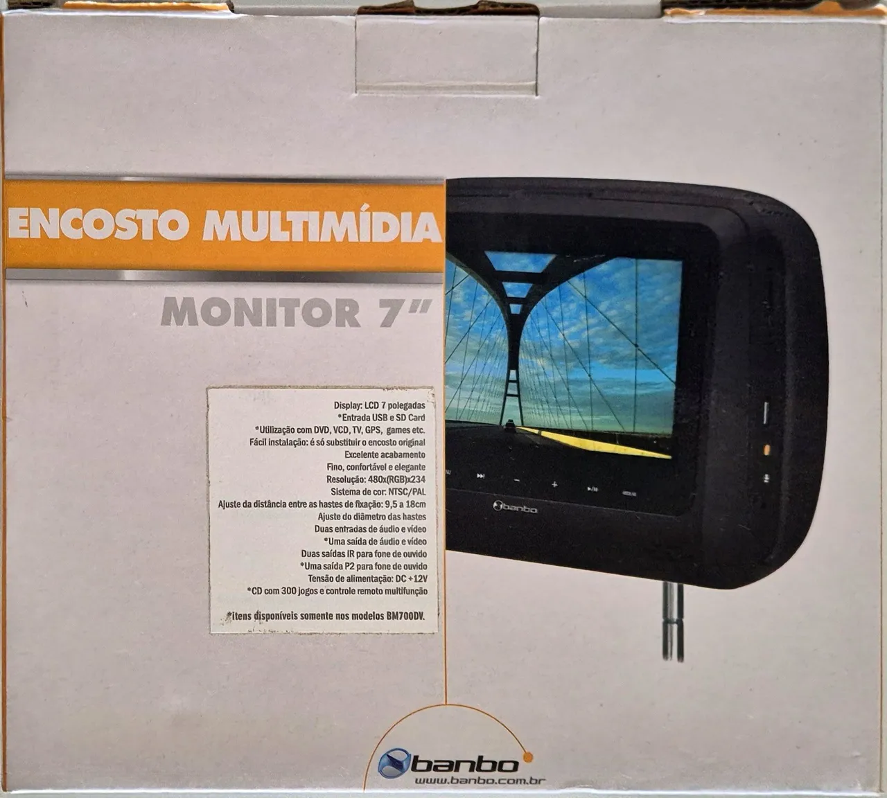 Monitor Encosto de Cabeça Multimídia 7" Banbo. UNIVERSAL