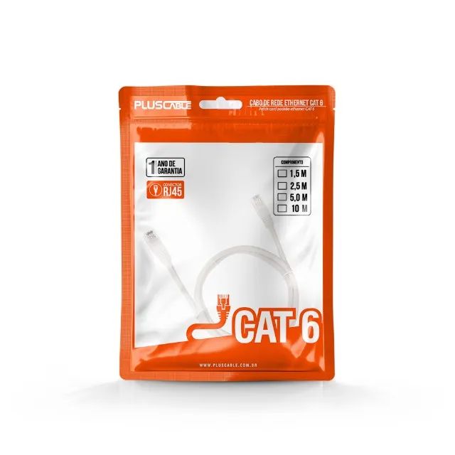 Cabo de Rede RJ-45 2.5M CAT6 PlusCable PC-ETH6U25WH Branco Patch Cord - WZetta - Foto 2