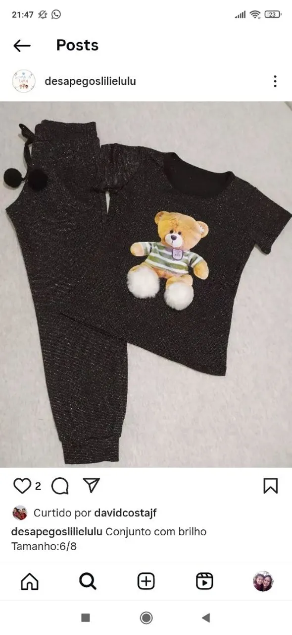Conjunto Infantil com Glitter e Ursinho