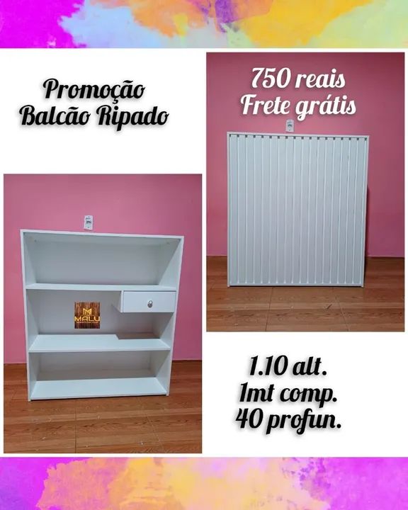 Balcão Ripado Branco 1,10m - Frete Grátis!