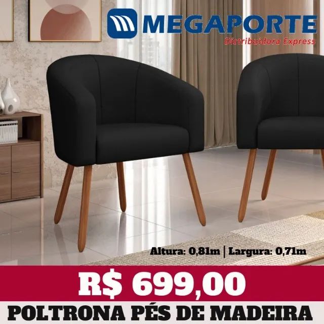 Poltrona Pés de Madeira (Novo) Entrega Grátis! 
