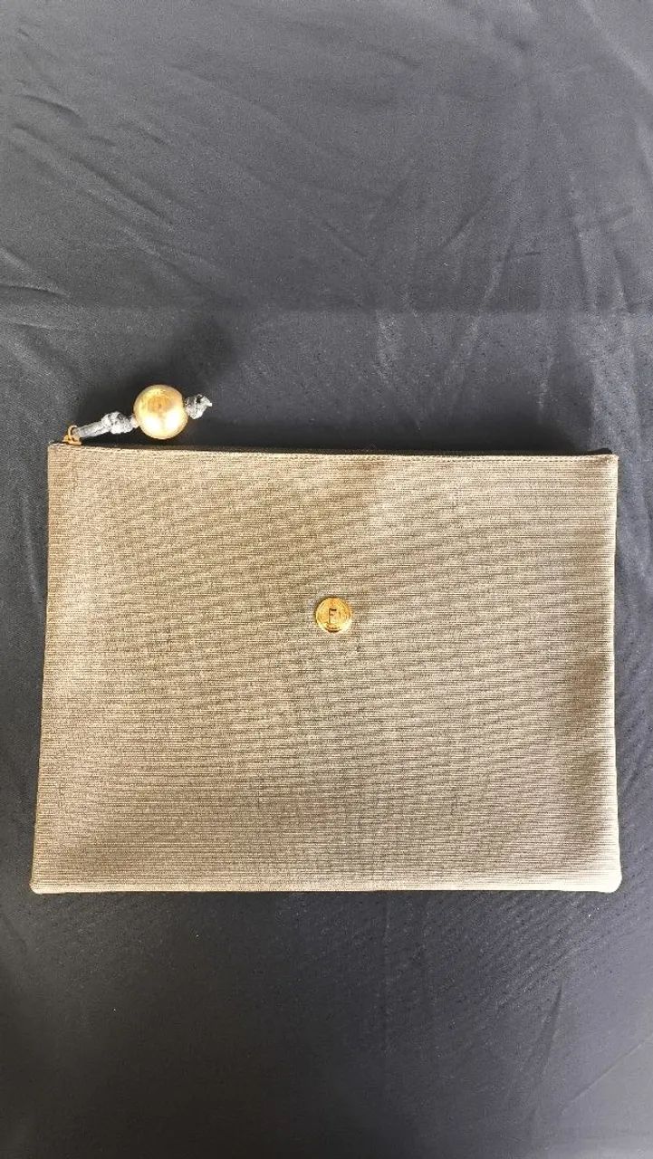 Pasta Fendi Flat Zip Canvas Marrom  - Foto 2