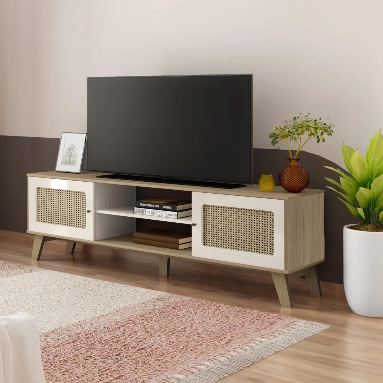 Rack moderno com portas de tela e design elegante