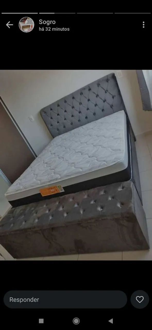 Cama Box Casal Estofada Cinza