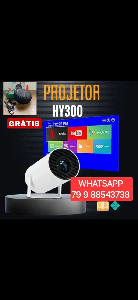 Projetor Lançamento 2025 + Caixa de Som Potente ( GRÁTIS ) + APLICATIVOS - ÚNICO ORIGINAL 