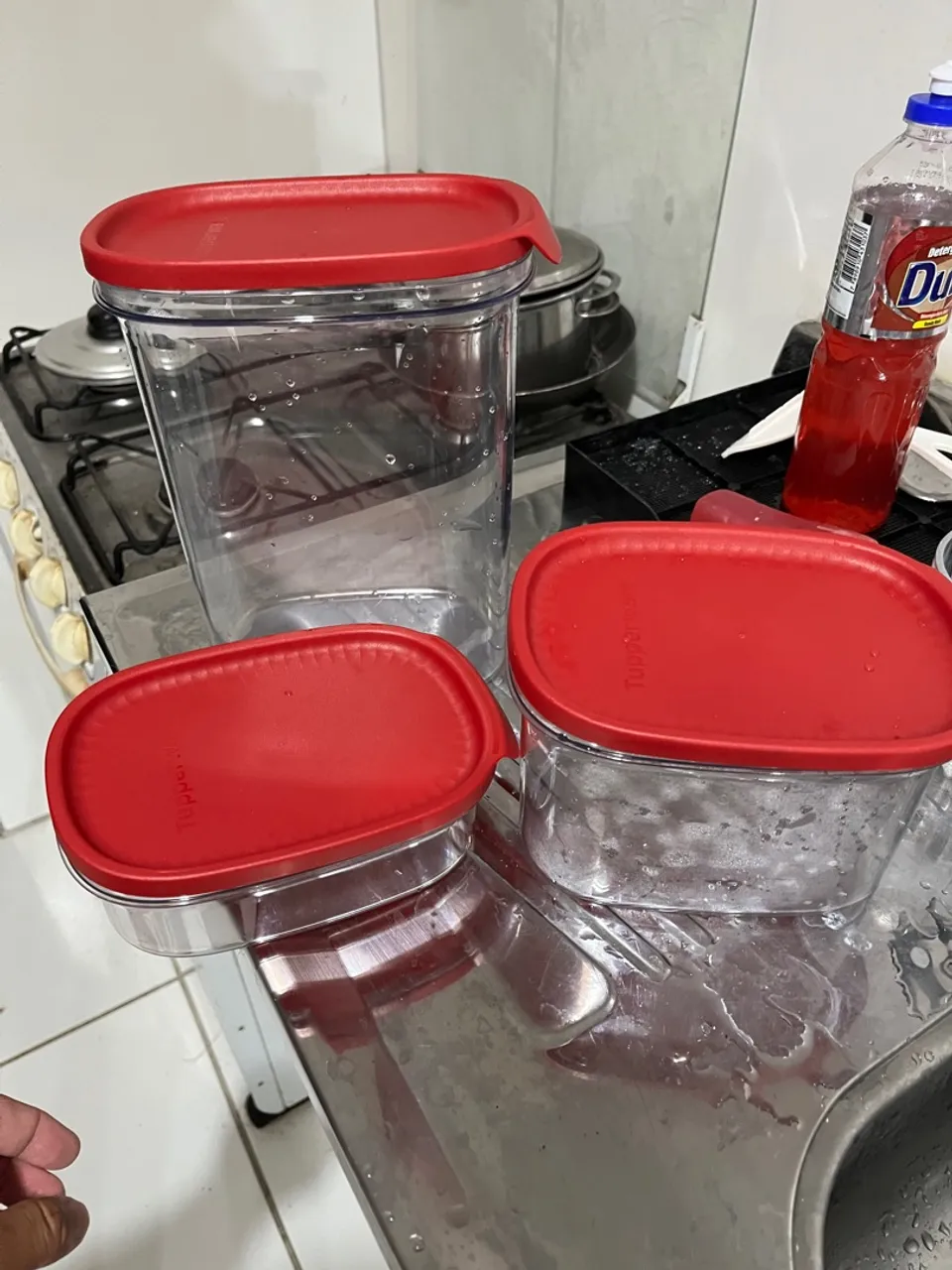 Conjunto de Potes Tupperware com Tampa Vermelha
