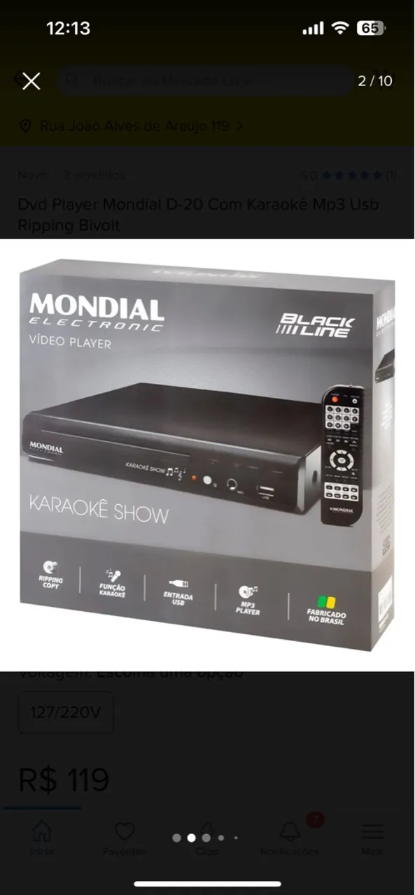 DVD Player Mondial D-20 com Karaokê Mp3 Usb Ripping Bivolt