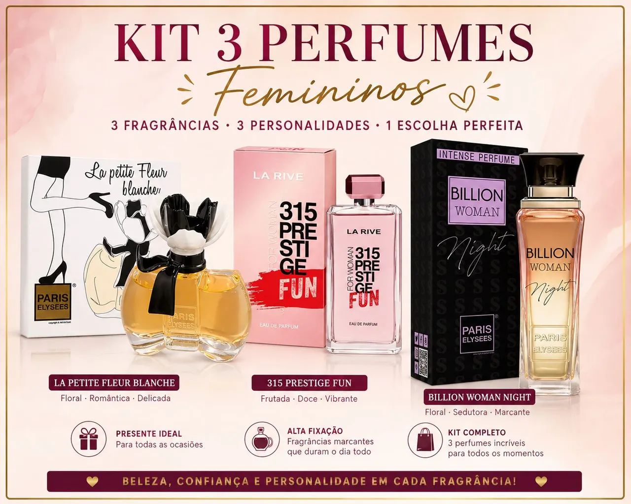Kit 3 perfumes femininos 