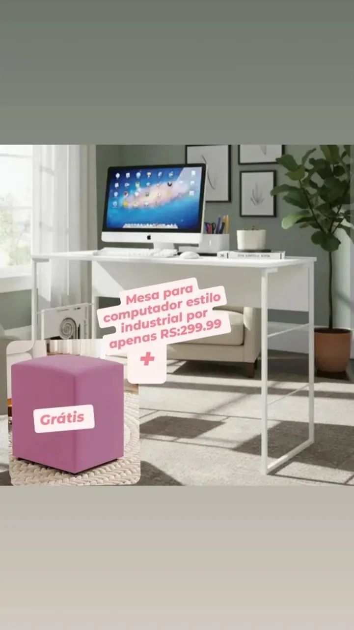 Mesa para computador estilo industrial e puff grátis  - Foto 2