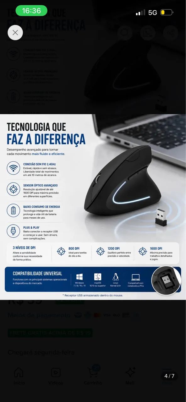Mouse ergonômico  - Foto 3