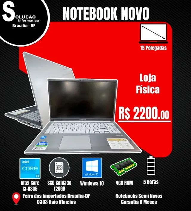 Notebook Asus Intel Core I3-N305 4GB RAM SSD 120GB Windows 10 15* Polegadas