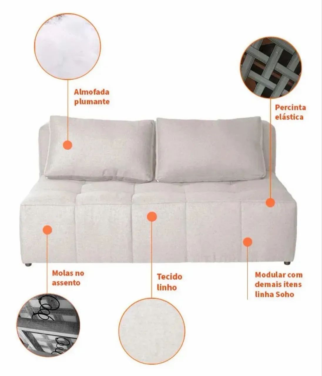 Sofá Mobly Modular Soho Linho Cru - 2 a 3 lugares - Foto 4