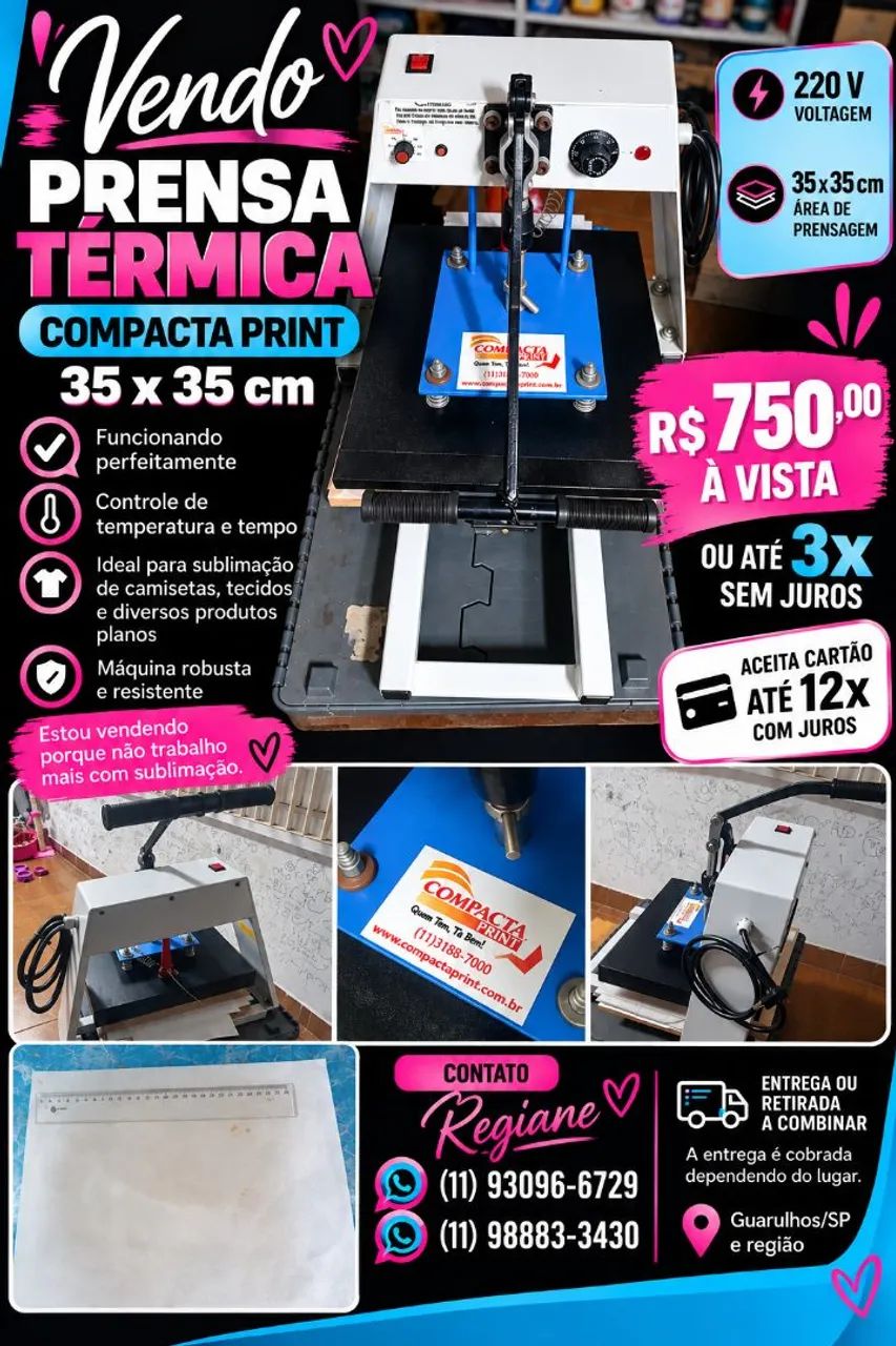 Prensa plana 35x35 Compacta print - Sublimação 