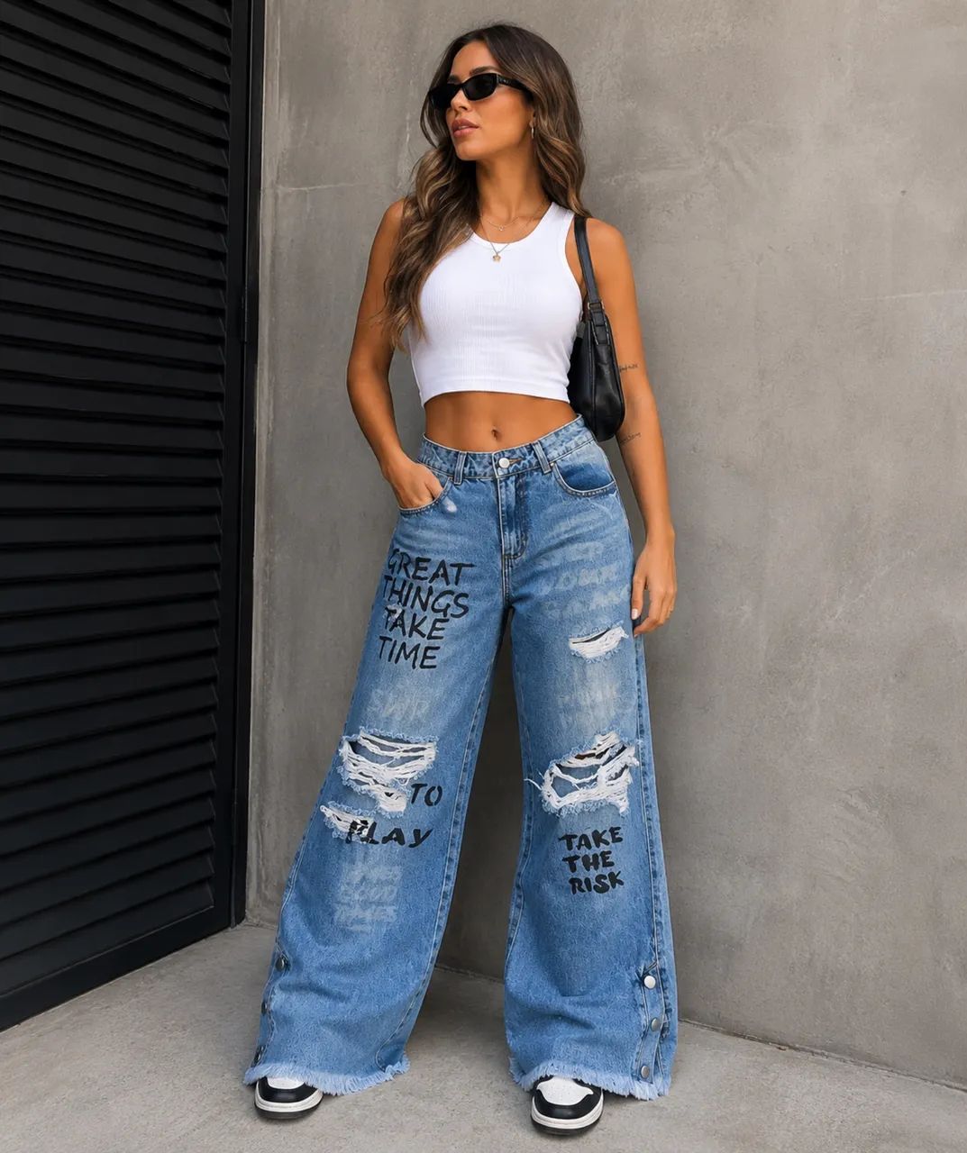 Calça jeans wide leg sawary 