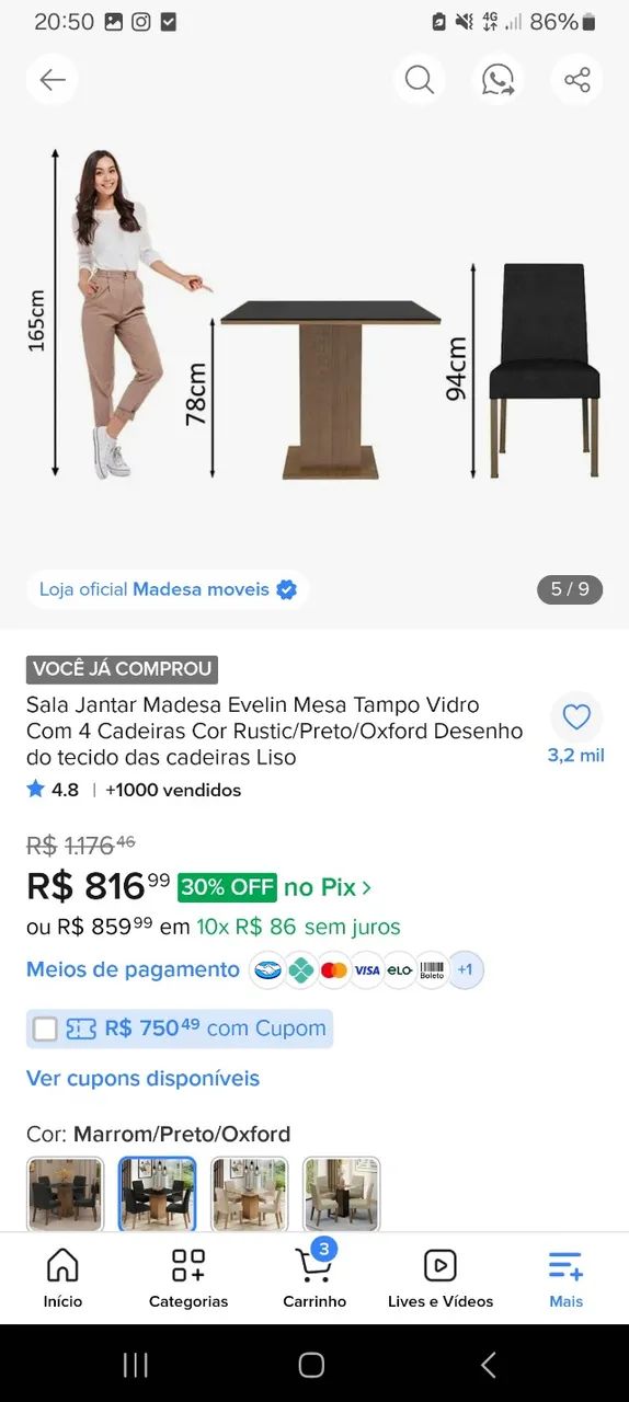 Mesa de jantar 4 cadeiras - Foto 2