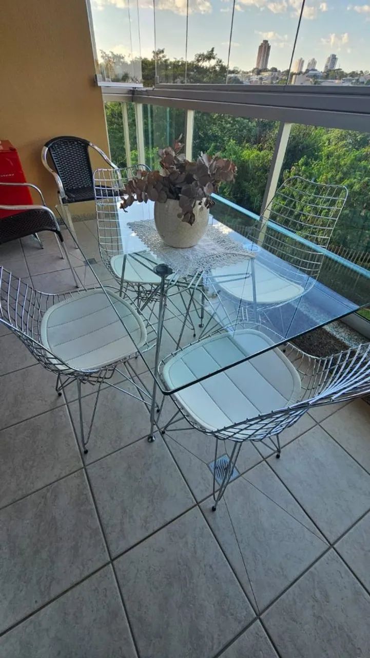 Jogo de mesa cromado com tampo de vidro - Foto 3