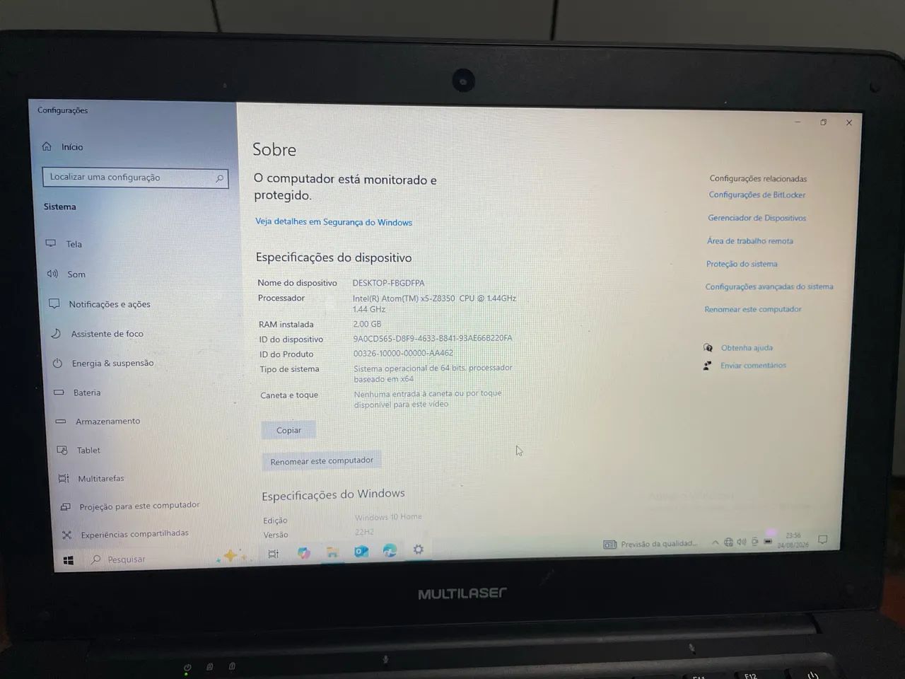 Notebook Multilaser Intel Atom 2GB RAM Windows 10 (Ideal para Estudos/Tarefas)