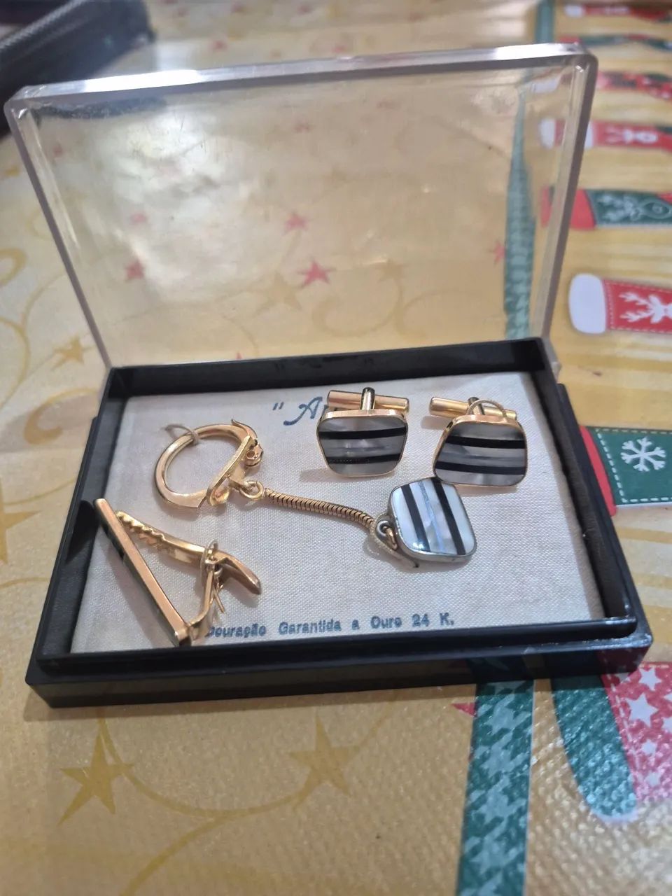 Abotoadura masculina antiguidade.banhada a ouro - Foto 2