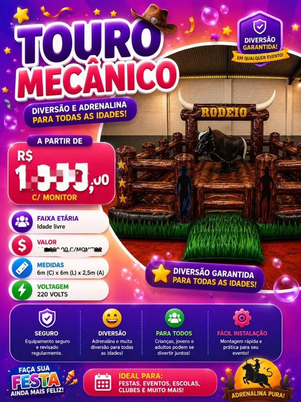 Aluguel touro mecânico 