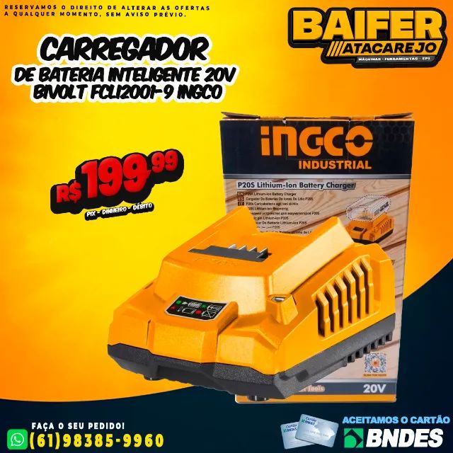 Carregador Bateria Inteligente 20v Bivolt Fcli2001-9 Ingco