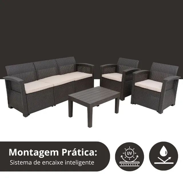 Conjunto de Sofá Jardim Rattan 5 Lugares SyberFlex Confort com Mesa e Almofadas - Foto 3