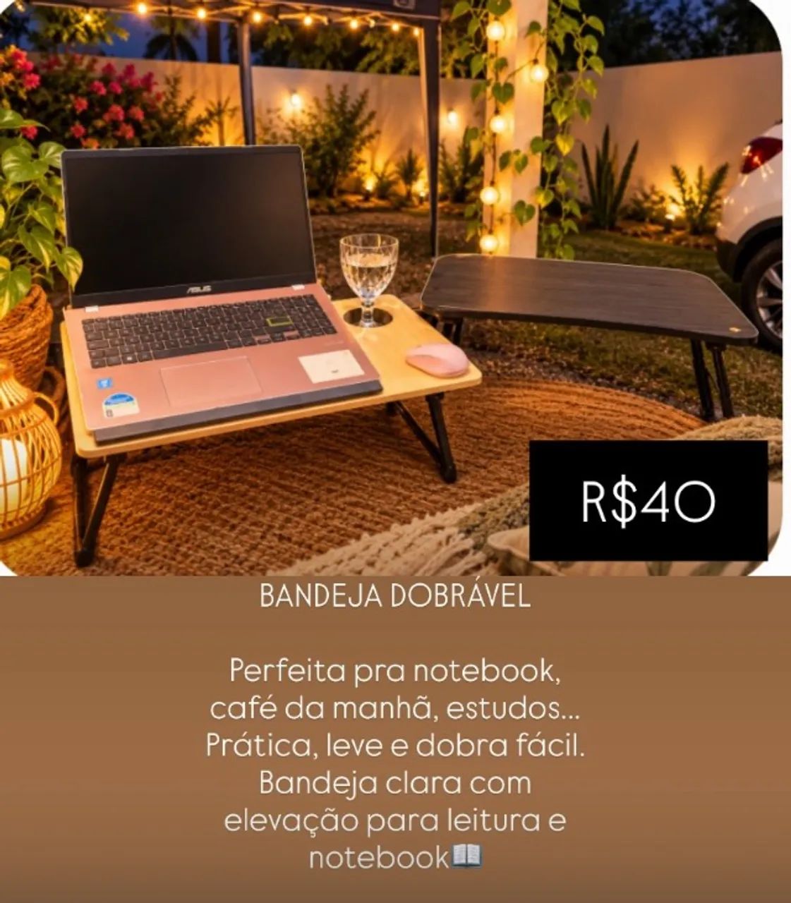 Bandeja para notebook e alimentação 