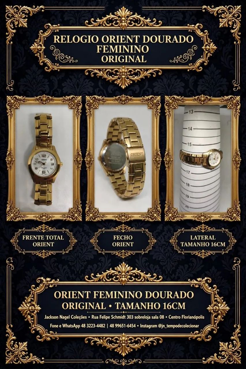 RELOGIO ORIENT FEMININO DOURADO MOSTRADOR BRANCO DATA ORIGINAL - TAM 16CM