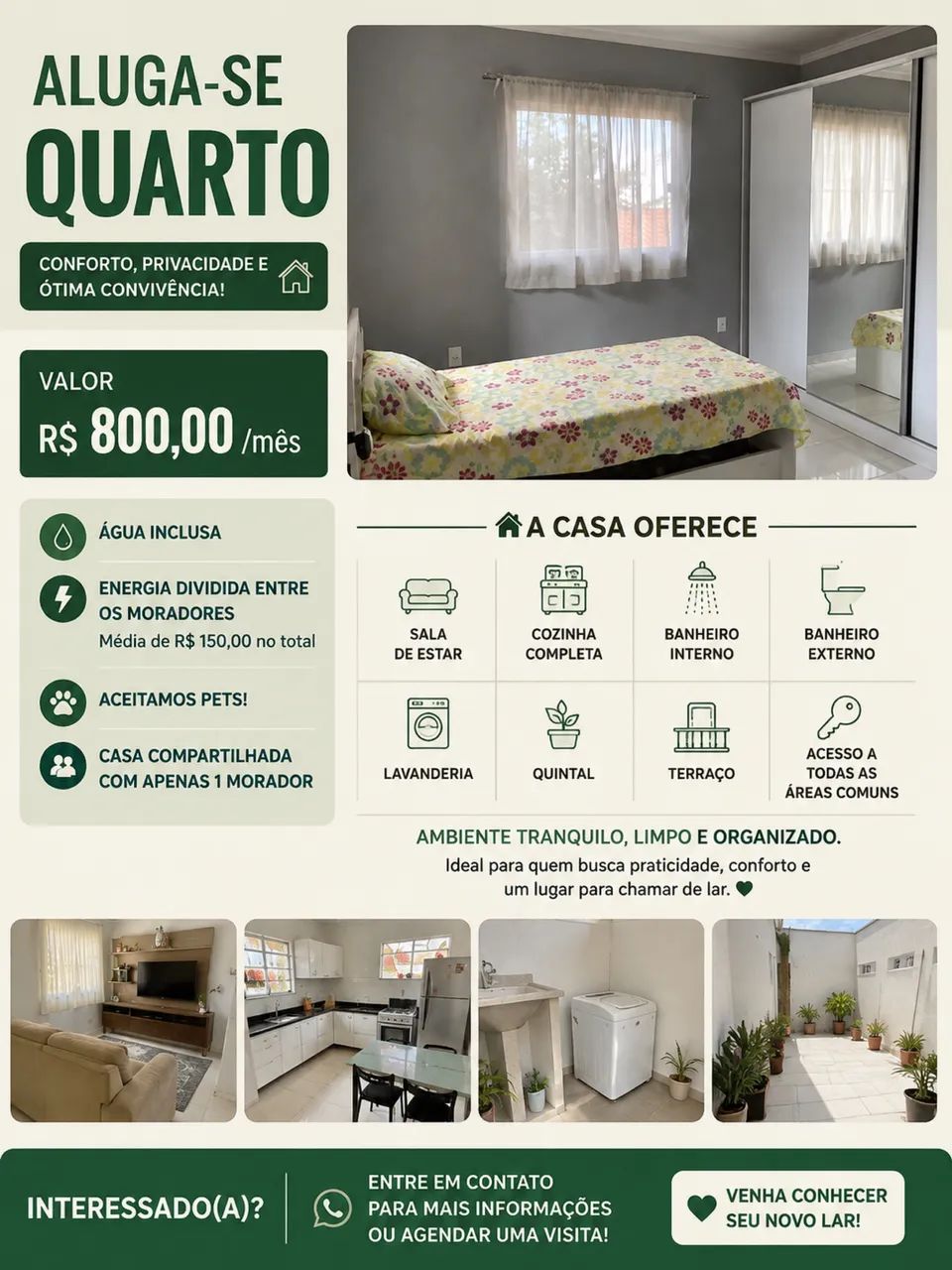 Quarto para Alugar - São Francisco | R$ 800/mês