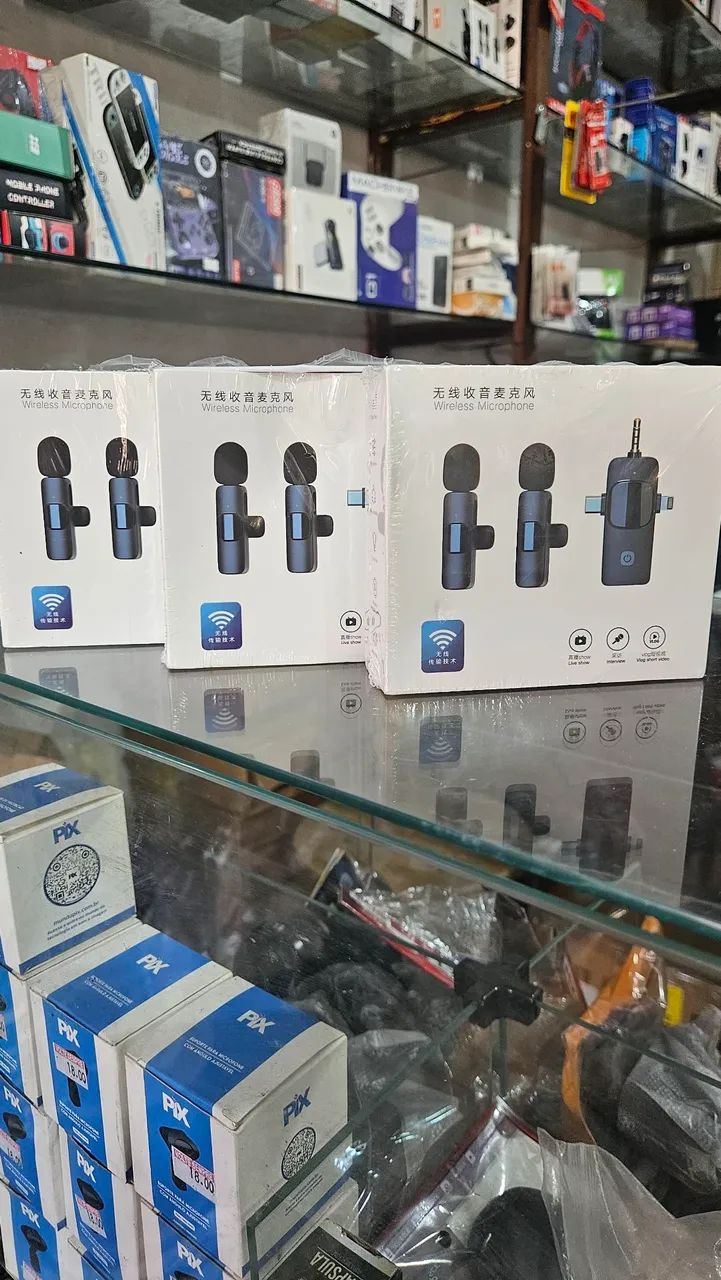Microfone de lapela sem fio 3 em 1
