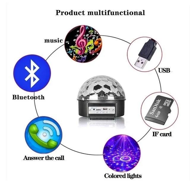 Caixa de Som Bluetooth Globo de Luz Led Giratorio Mp3 Usb - Foto 3