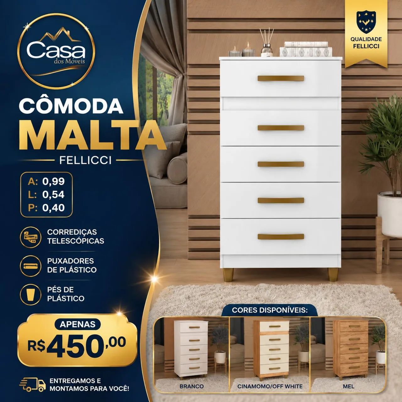 Cômoda Malta 5Gavetas 