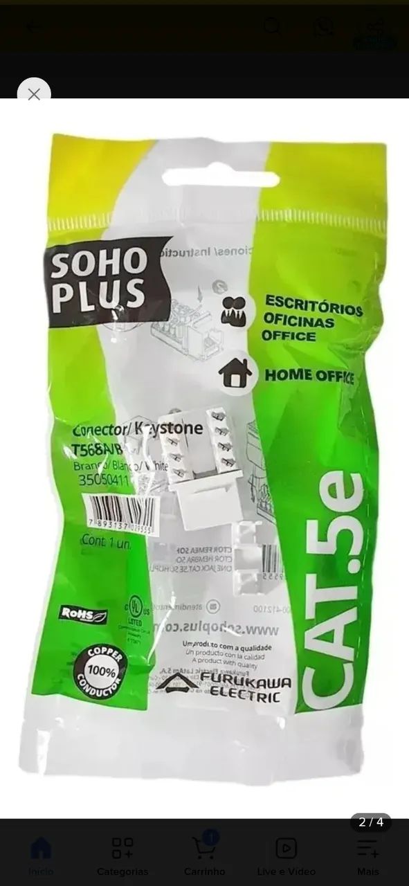 Conector keystone T568A/B SOHO PLUS fêmea  - Foto 3