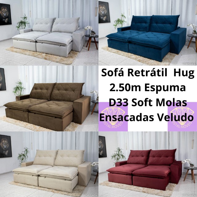 Sofá Retrátil Hug 2.50m D33 Soft Molas Ensacadas Veludo RF