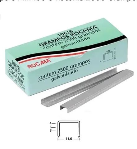 Grampo polido 8mm 106/8 Tapeceiro c/2500 grampos Rocama