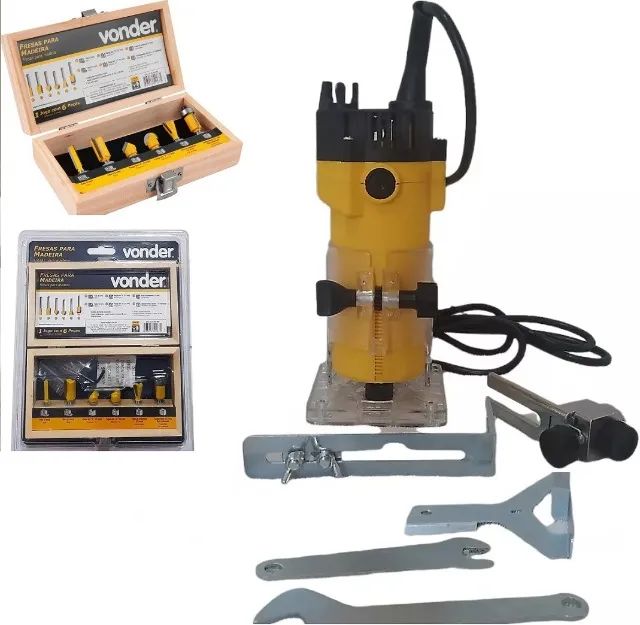 Kit com Tupia Laminadora de 6mm 500W 220v + Estojo Fresas Vonder 6 peças 6mm