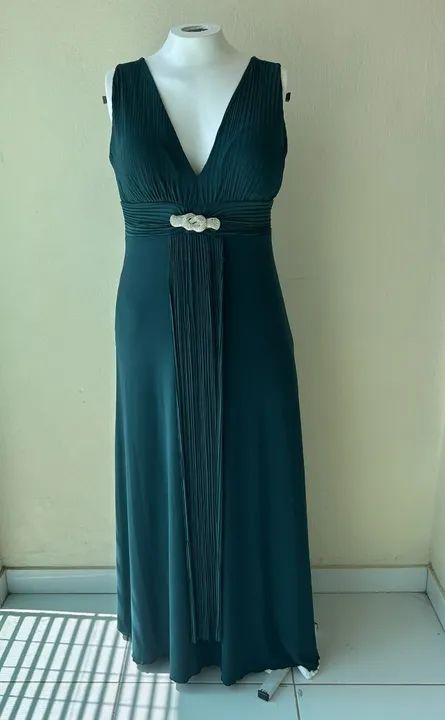 Vestido social, festas, longo, tamanho 48, verde escuro. - Foto 5