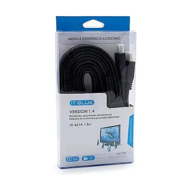 Cabo hdmi it-blue 1.8m le-6614 full hd 1080p 1.4 flat Loja Coimbra Computadores Entregamos