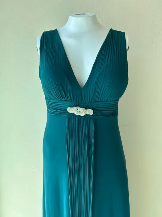 Vestido social, festas, longo, tamanho 48, verde escuro.