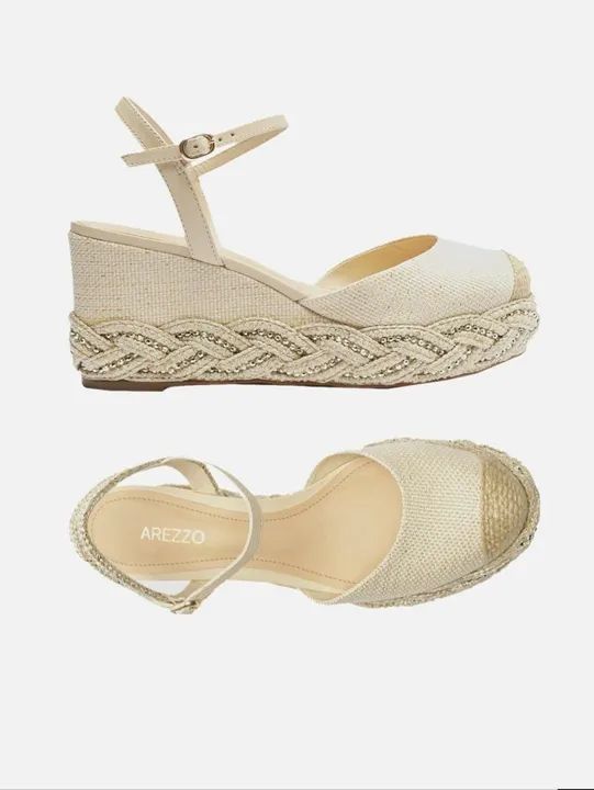 AREZZO - Sandália Espadrilhe Off-White Tramada Strass